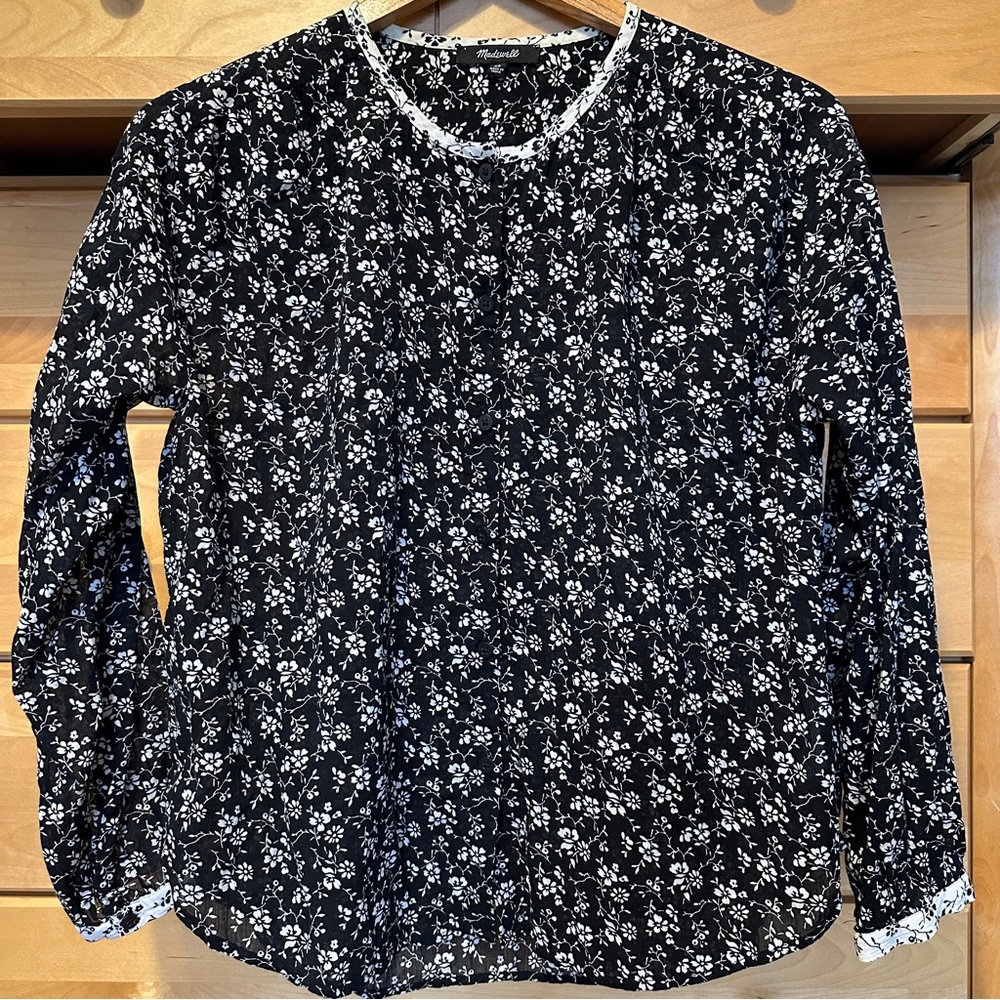 Madewell Black Floral Long-Sleeve Blouse l